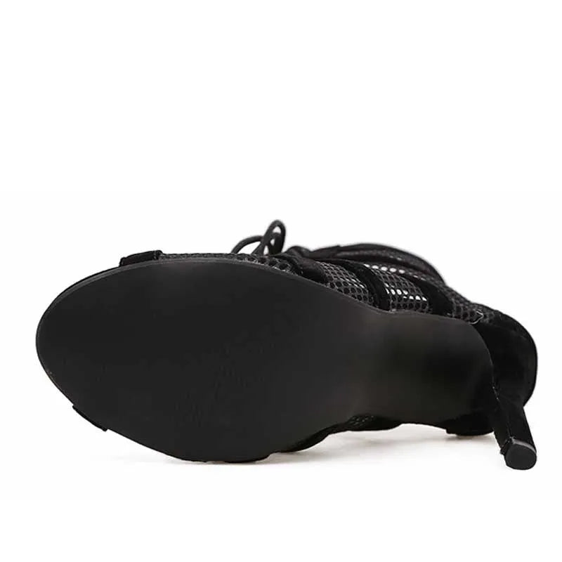 Black suede women's lace-up high heel shoes with 11.5 cm heel and front platform