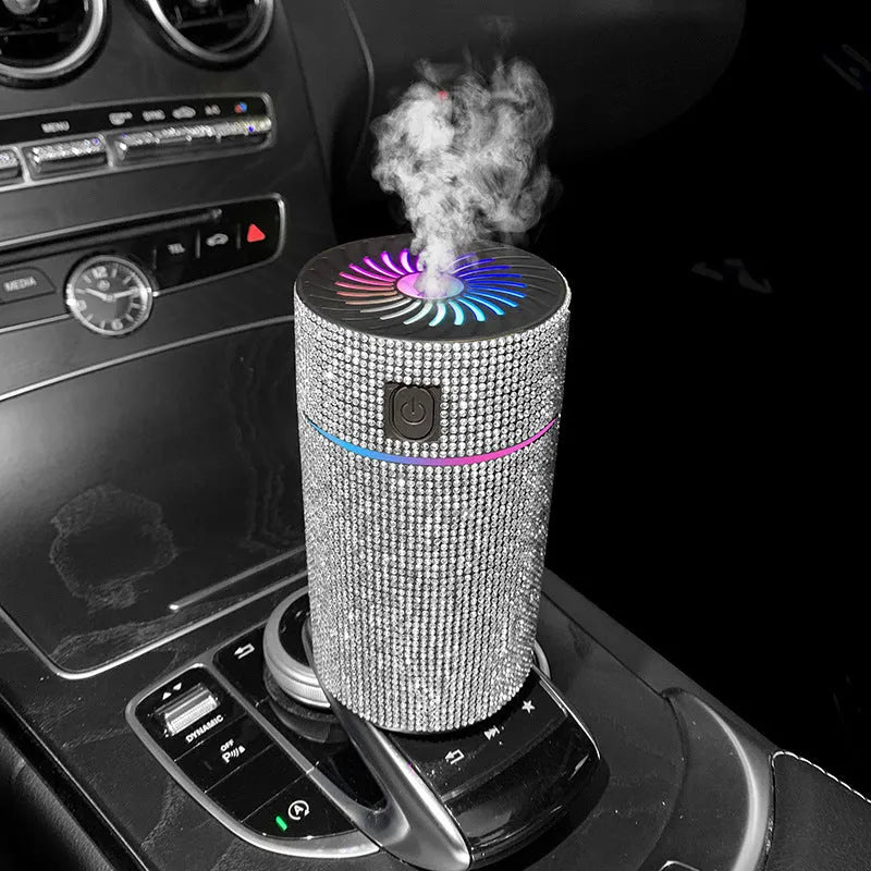 Car mounted air purification humidifier in choice of seven coloured diamond finishes with USB power cord
