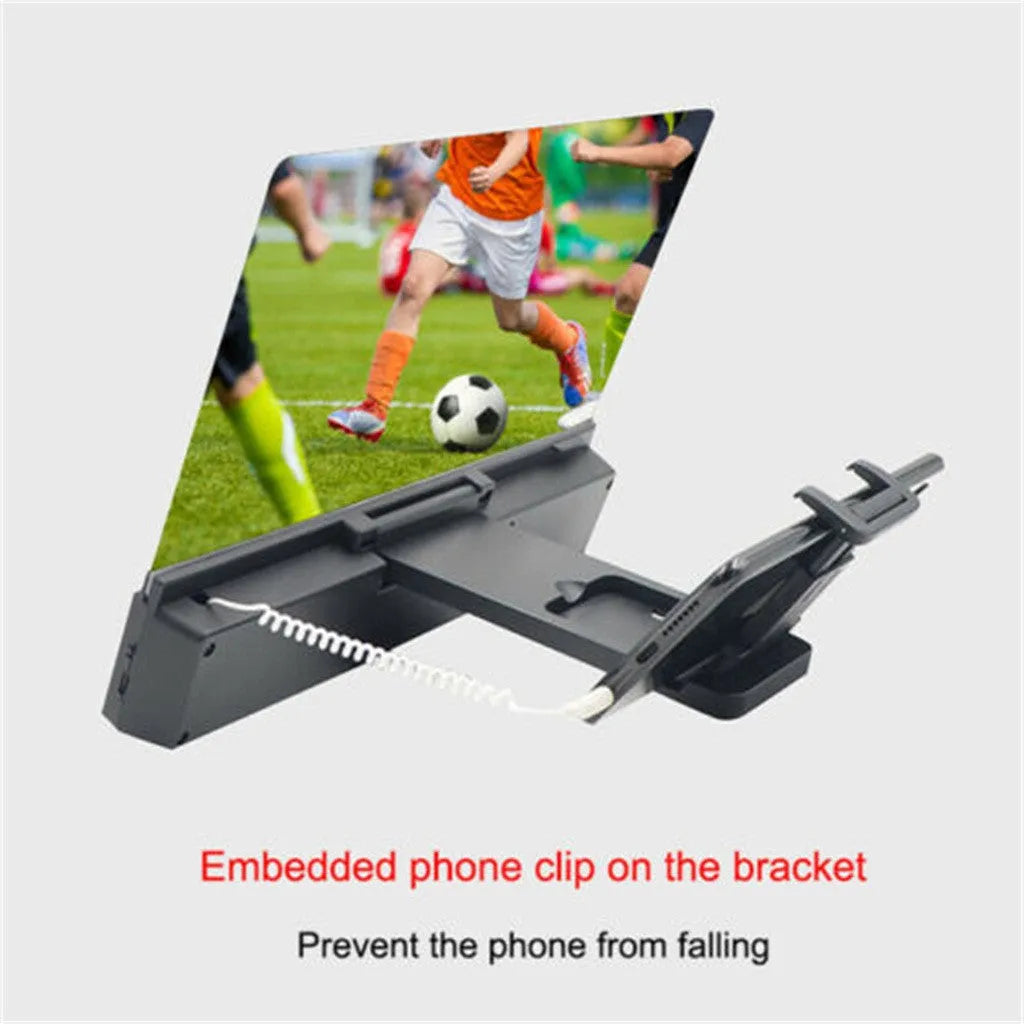 12-inch portable mobile phone screen amplifier with flexible gooseneck stand on a table