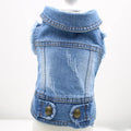 Denim dog vest with retro scratch pattern design in dark blue colour for small breed dogs