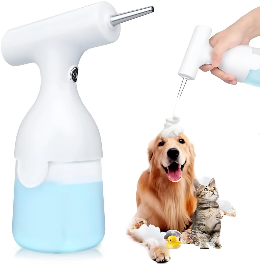 White electric foam soap dispenser with two nozzles and USB charging cable