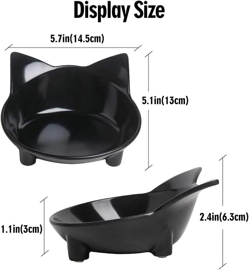 Four shallow melamine pet bowls with anti-skid rubber bases in black and white colours