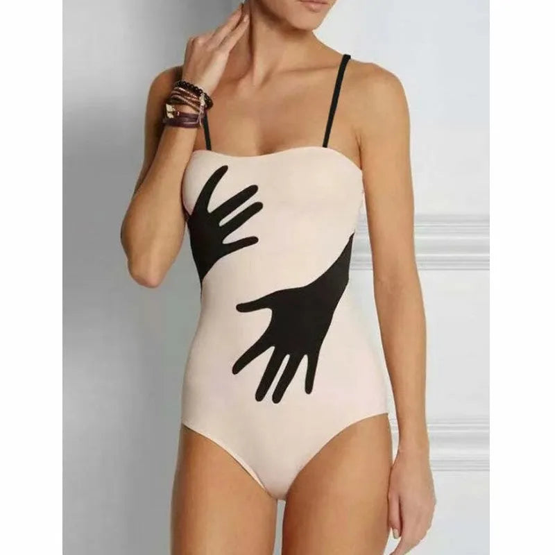 Women's patterned bikini swimsuit with attached light tulle skirt