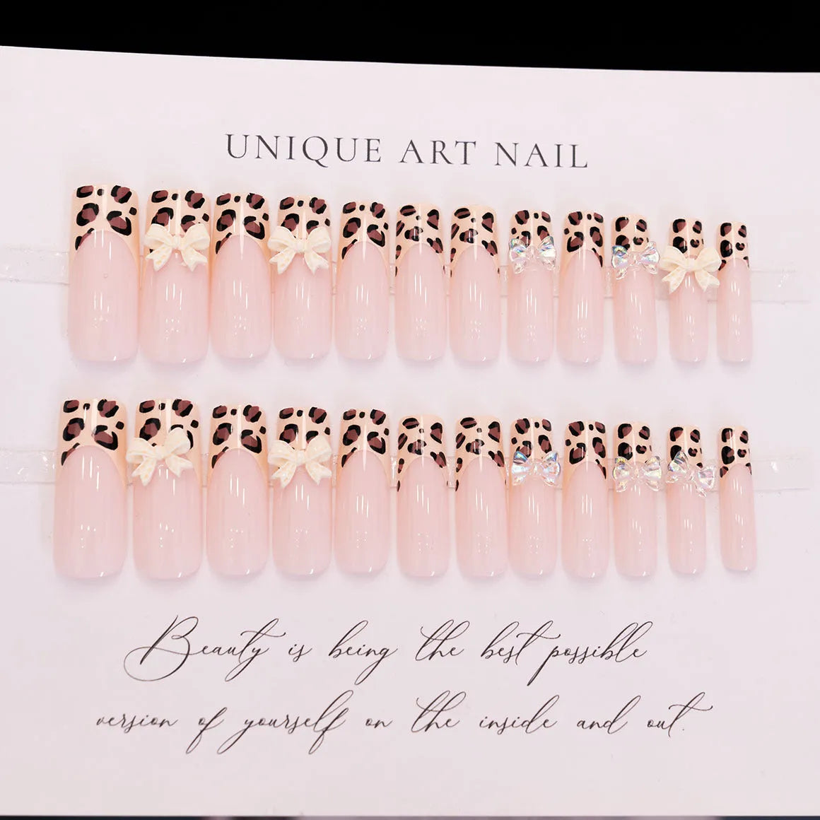 Leopard print butterfly nail art decorations set for custom manicure designs in plastic construction