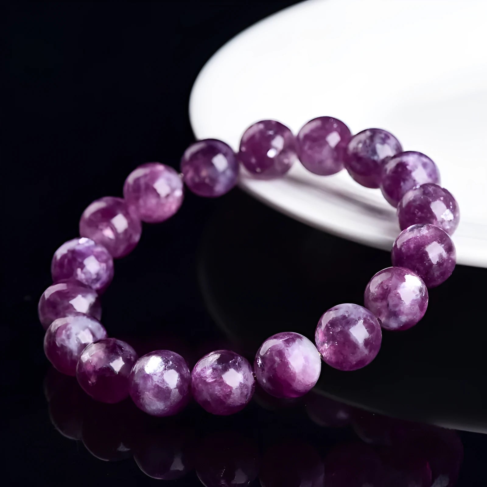 Grandmother Crystal bracelet with geometric purple beads in a Korean style unisex design.