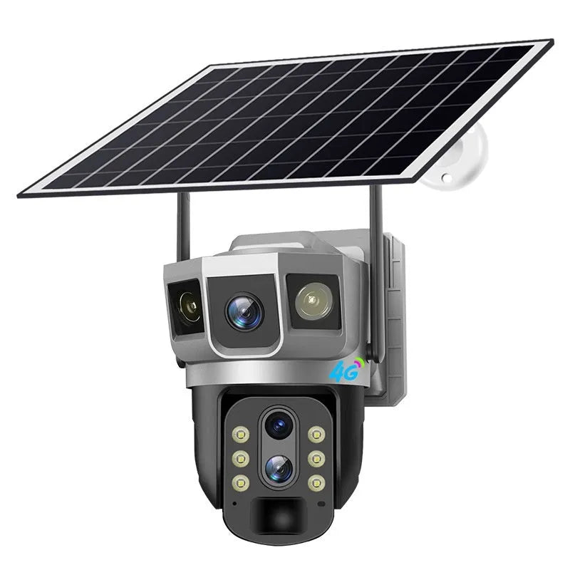 V380 outdoor 4G security camera with solar panel and 10x optical zoom capability