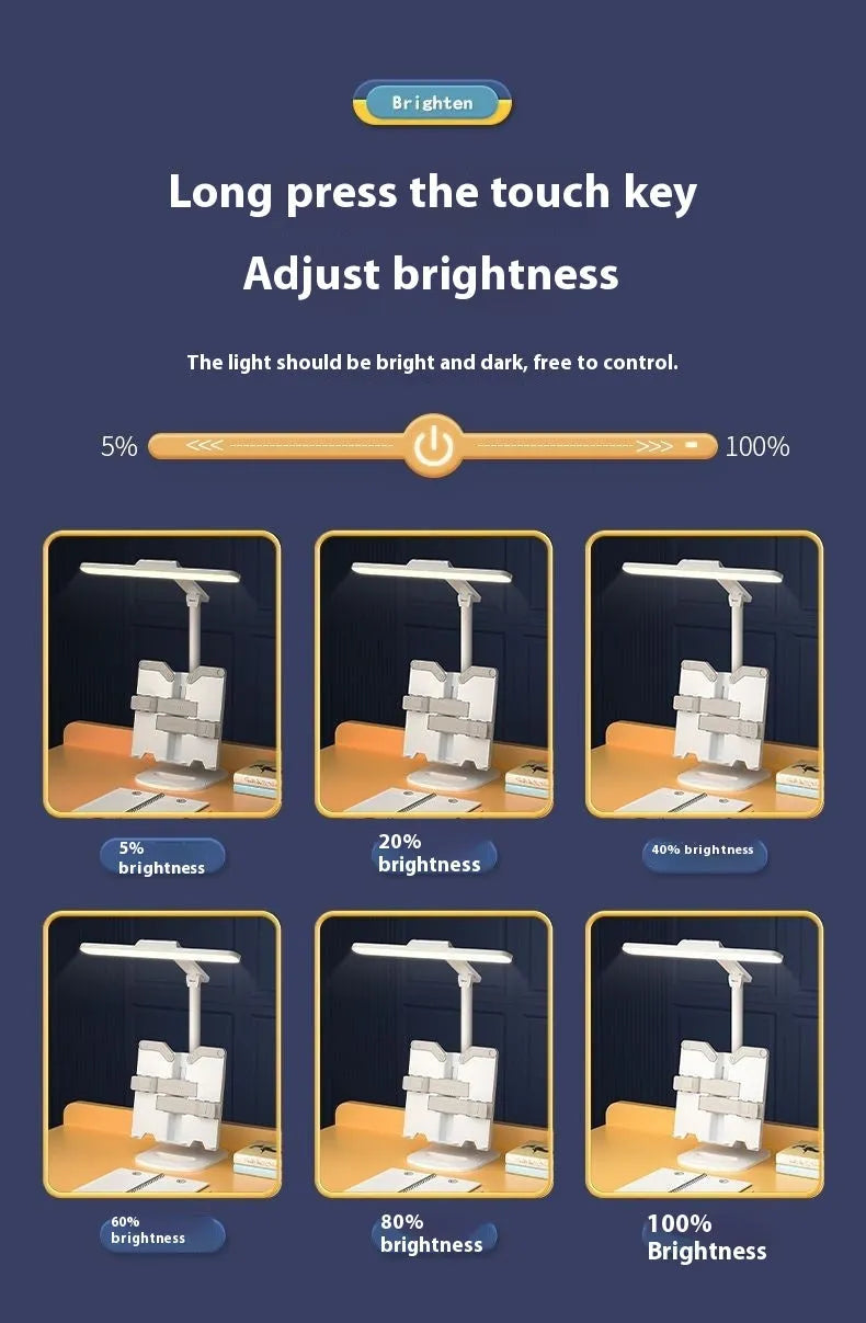 Multifunctional reading bookshelf lamp with adjustable learning table features and three-speed colour temperature settings