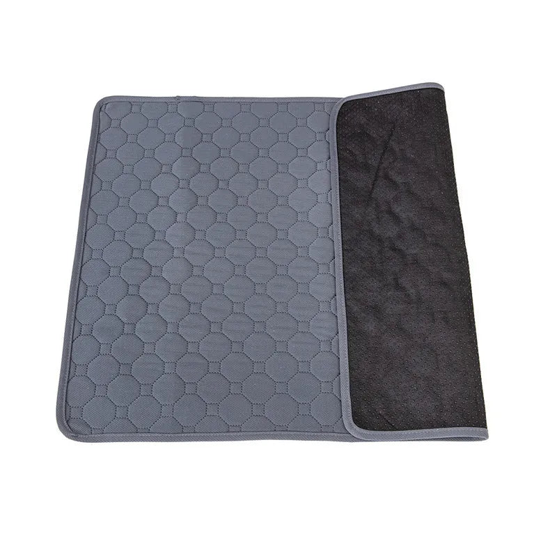 Grey and tan washable dog pee pads measuring 18x24 inches with waterproof backing