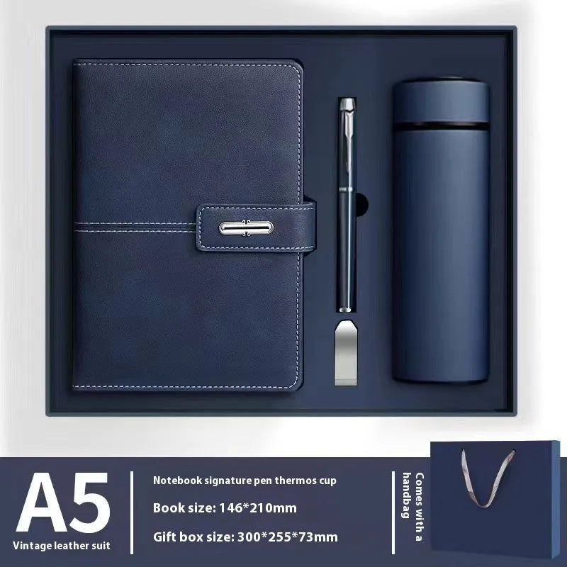 A5 notebook with PU leather cover in various colours including black, red, green, blue, and orange