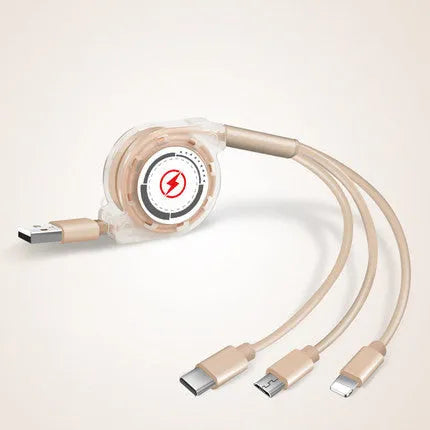 Telescopic 3-in-1 charging cable extended to 120 cm with titanium alloy connectors