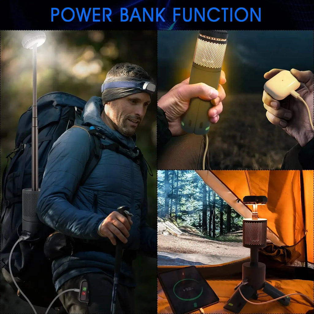 Camping lantern portable LED light in off white or dark grey colour with button switch