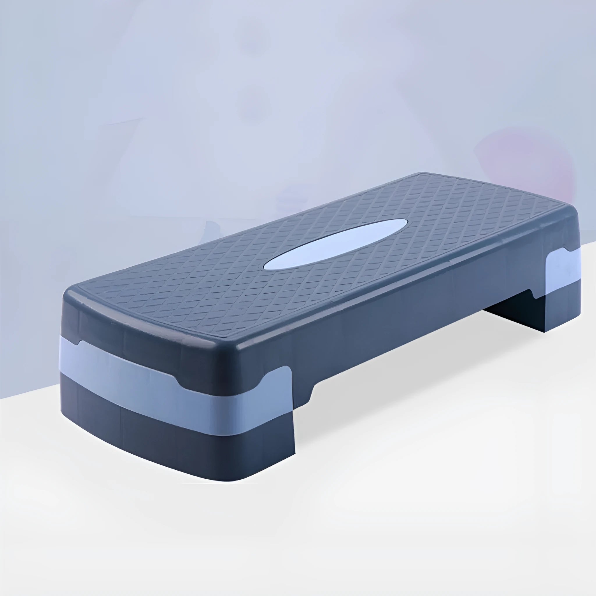 Grey Fit Step aerobics platform with non-slip surface measuring 68cm by 28cm
