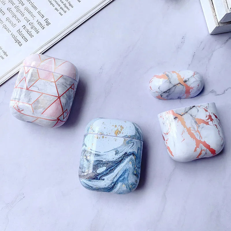 Hard white marble PC protective case cover for Apple AirPods charging box