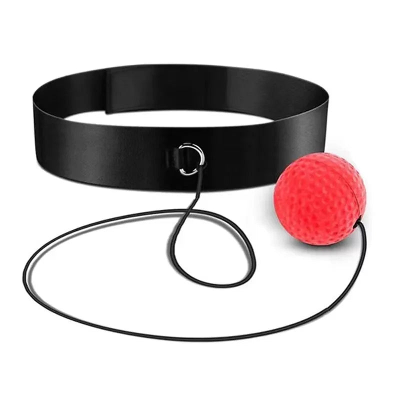 Head-mounted boxing reaction training ball set showing multiple coloured balls and adjustable headbands.