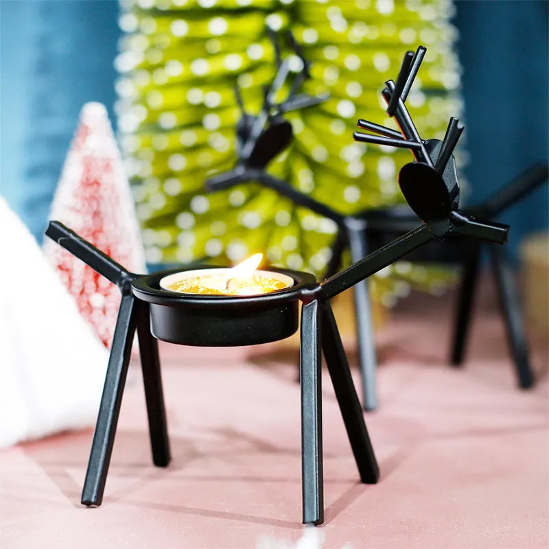 Black iron Christmas deer candlestick with elk bracket design for candle display
