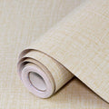 Roll of gray linen self-adhesive wallpaper with textured double-layer surface