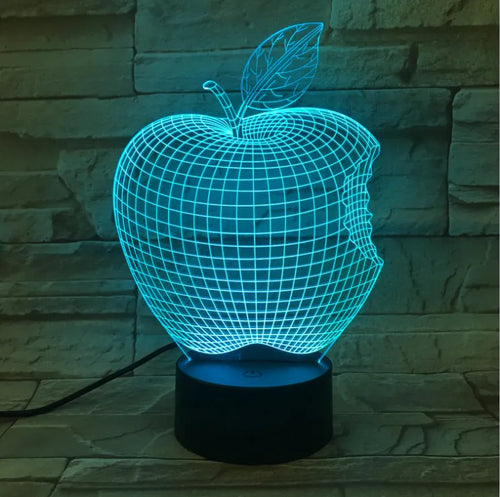 3D fruit-shaped colourful LED night light with touch control showing seven colour options