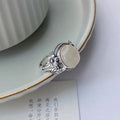 Adjustable open mouth vintage copper ring with white chalcedony colour and U-shaped design