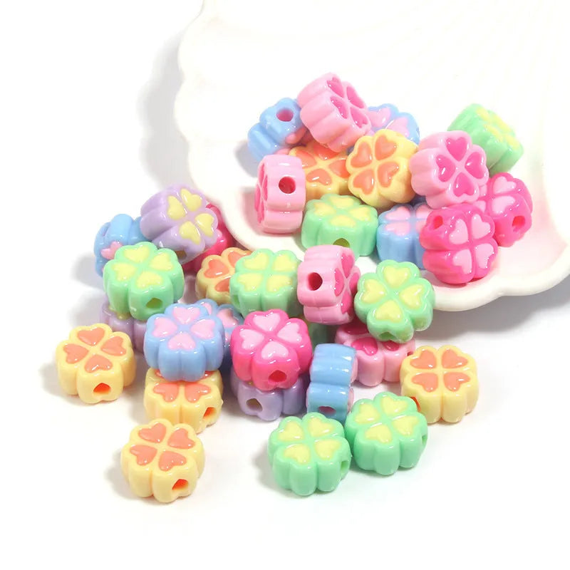 15mm frosted acrylic love clover beads in various colours for jewellery making