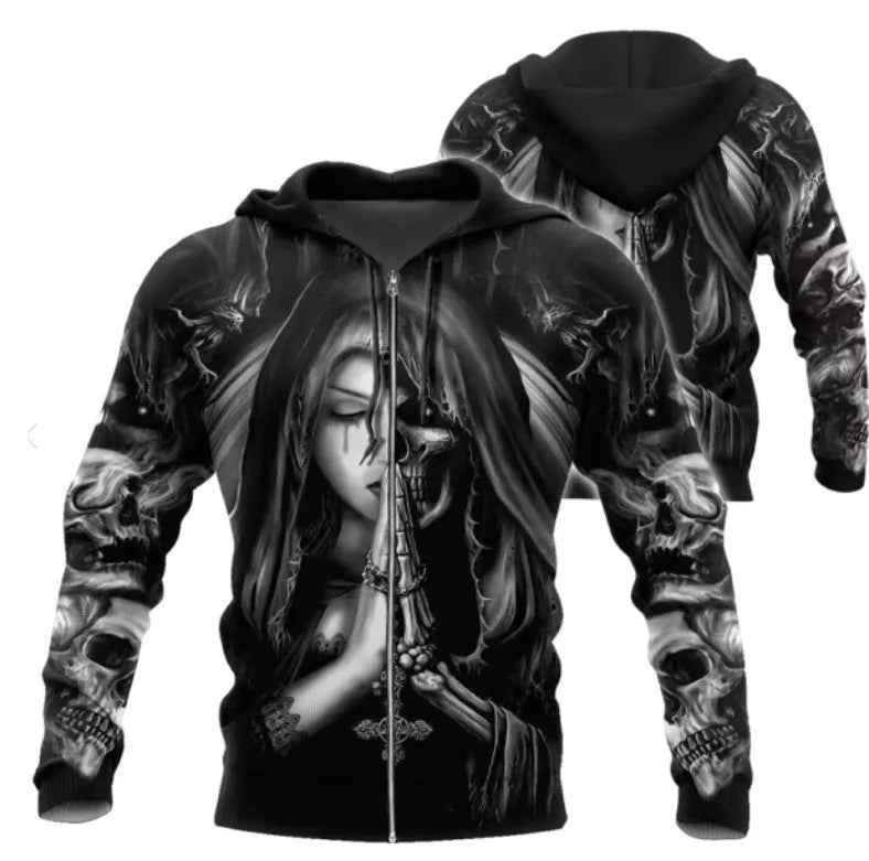 Halloween skull anime 3D hooded sweatshirt in casual style with long sleeves
