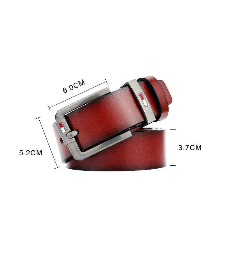 Fashion retro men's all-match pin buckle belt in imitation leather with D shape alloy buckle, black colour, 110cm length