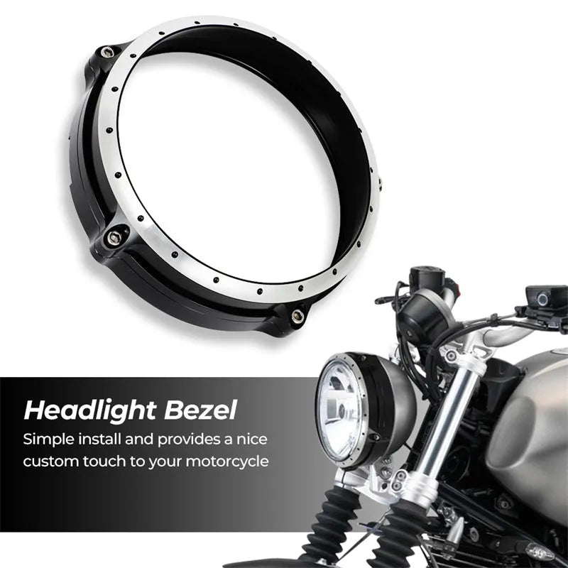 Black CNC aluminium headlight protective frame for BMW R NineT Scrambler motorcycle 2014-2017