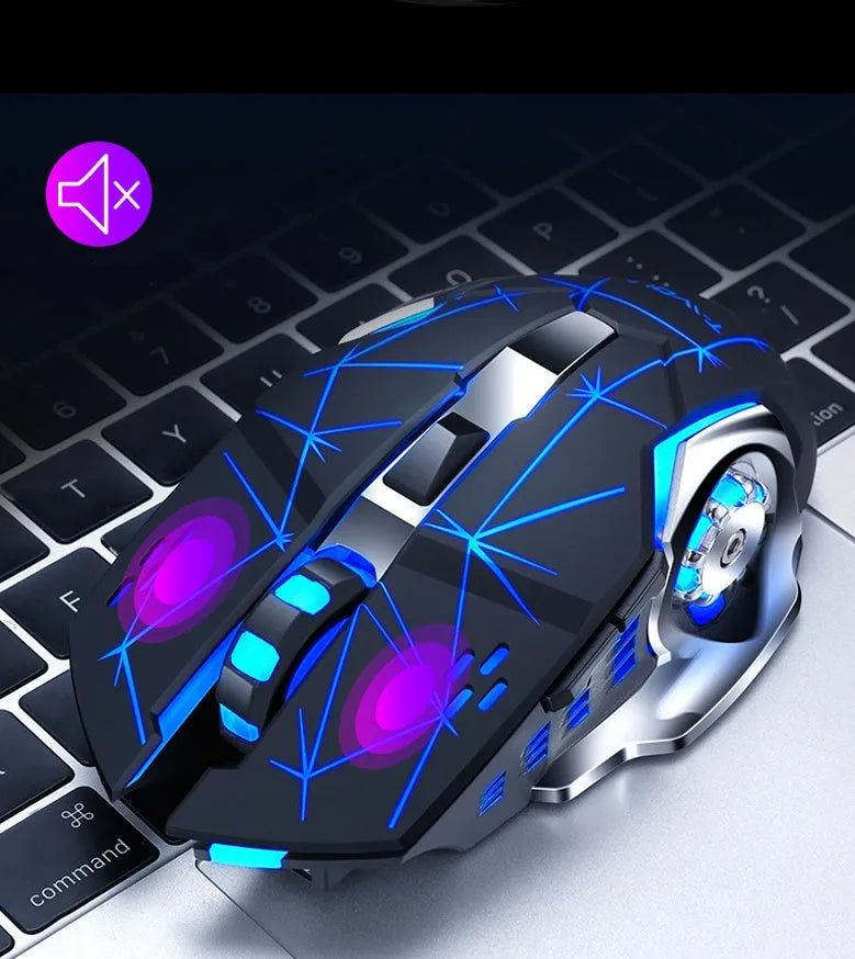 Wireless silent computer mouse in black colour with optical sensor and six buttons