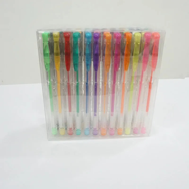 100-piece colour gel pen set with watercolour and highlighter functions showing dual tip sizes