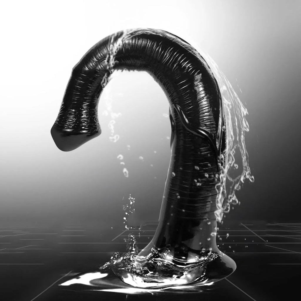 Black flesh colour PVC horsewhip with special-shaped super-long design on plain background