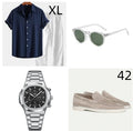 Cotton linen short sleeve casual suit set in navy blue with matching accessories for summer beachwear