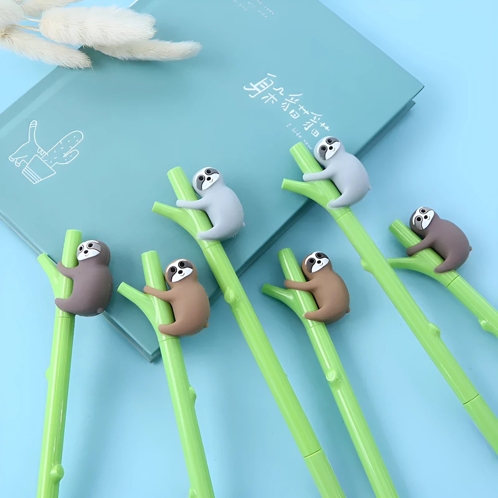 Zhongfan small black cute cartoon sloth signature pen with 0.5mm needle tip and plastic case on white background