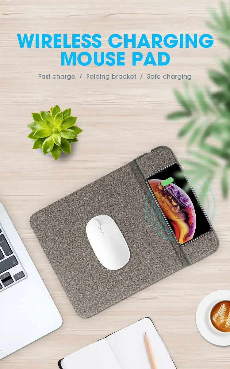 Foldable cloth phone holder with wireless charging capability showing adjustable viewing angles