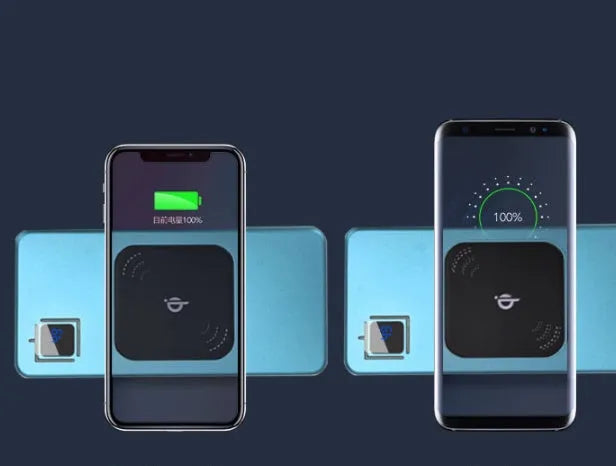 Black portable power bank with LCD display showing battery level.