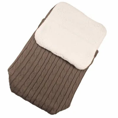 Envelope-style baby stroller sleeping bag in beige with lamb cashmere lining and cotton wool filling