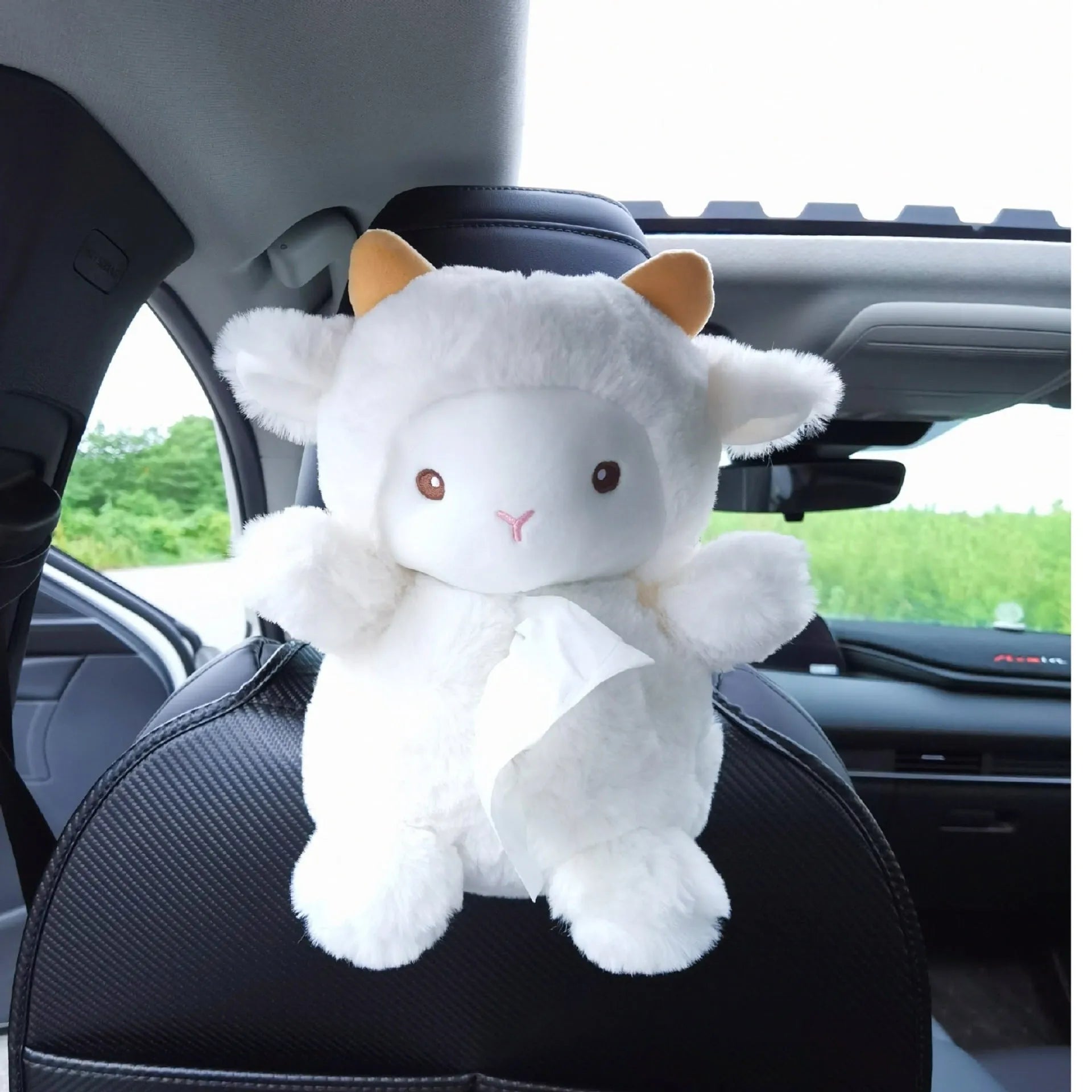 Plush cartoon animal tissue box for car and home decoration in lamb and pig designs