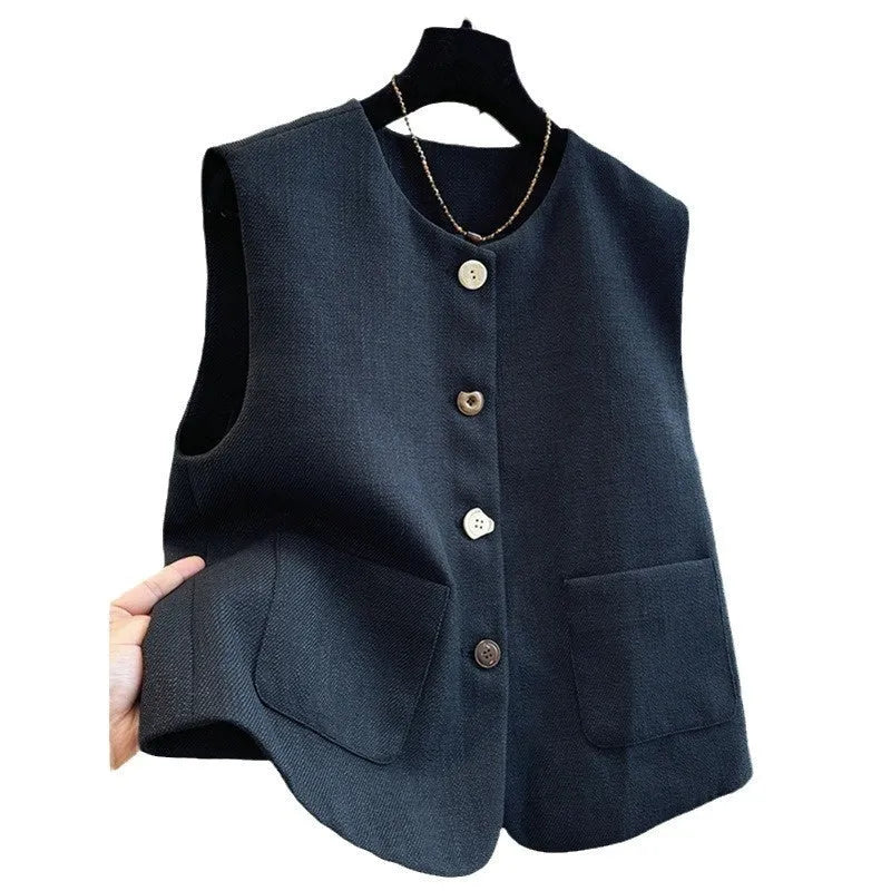 Women's French style bandage vest dress in polyester fabric, sleeveless round neck design