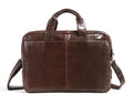 Brown 18-inch first layer cowhide business briefcase with laptop compartment and polyester cotton lining