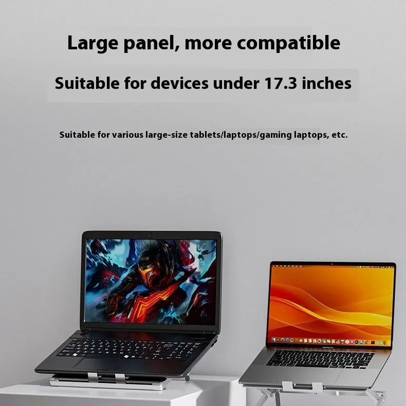 Aluminium alloy folding laptop cooling rack shown in an ordinary style variant.
