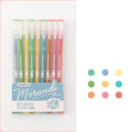 Set of nine 0.5mm needle tip gel pens in plastic shells with choice of Japanese colour themes