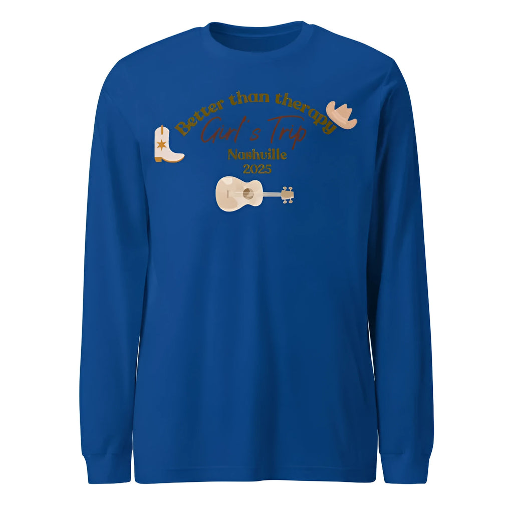 Blue men's loose round neck casual sweater with printed letter patterns on the front.