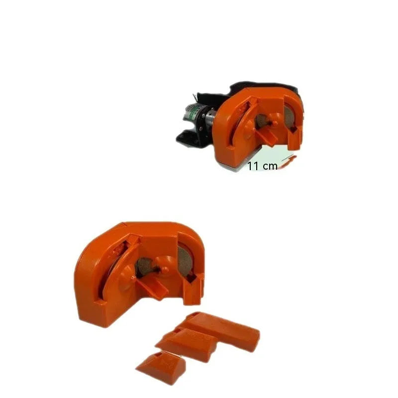 Orange and black portable sanders with replacement grinding wheels, each 30 cm long.