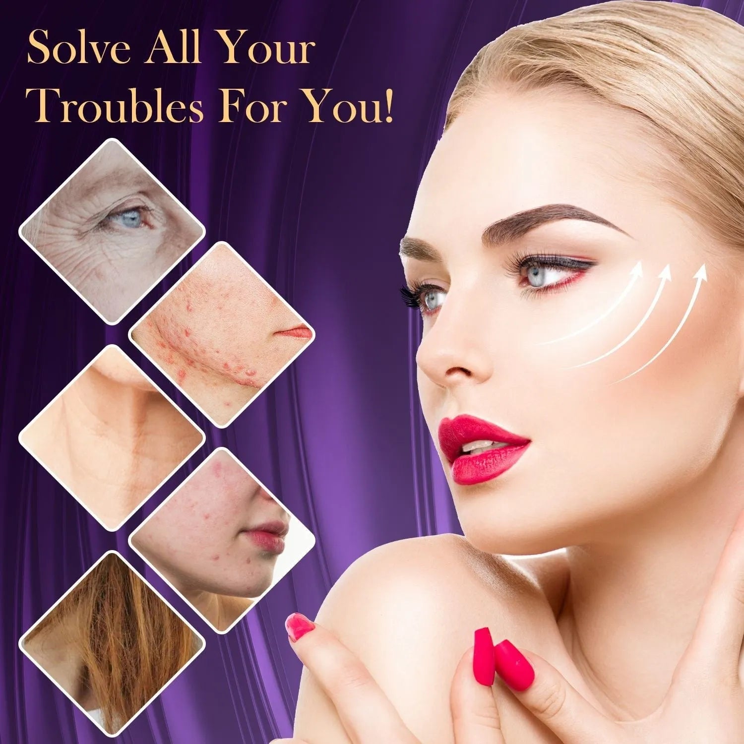 Purple high wave electrotherapy rod beauty instrument with six accessory heads for professional skin treatments