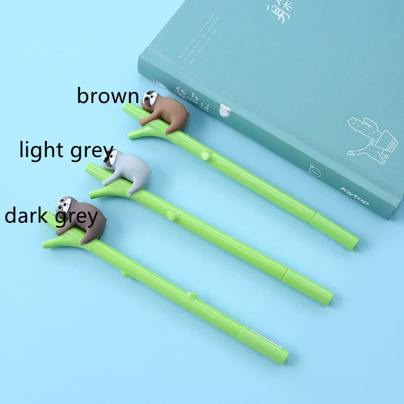 Zhongfan small black cute cartoon sloth signature pen with 0.5mm needle tip and plastic case on white background