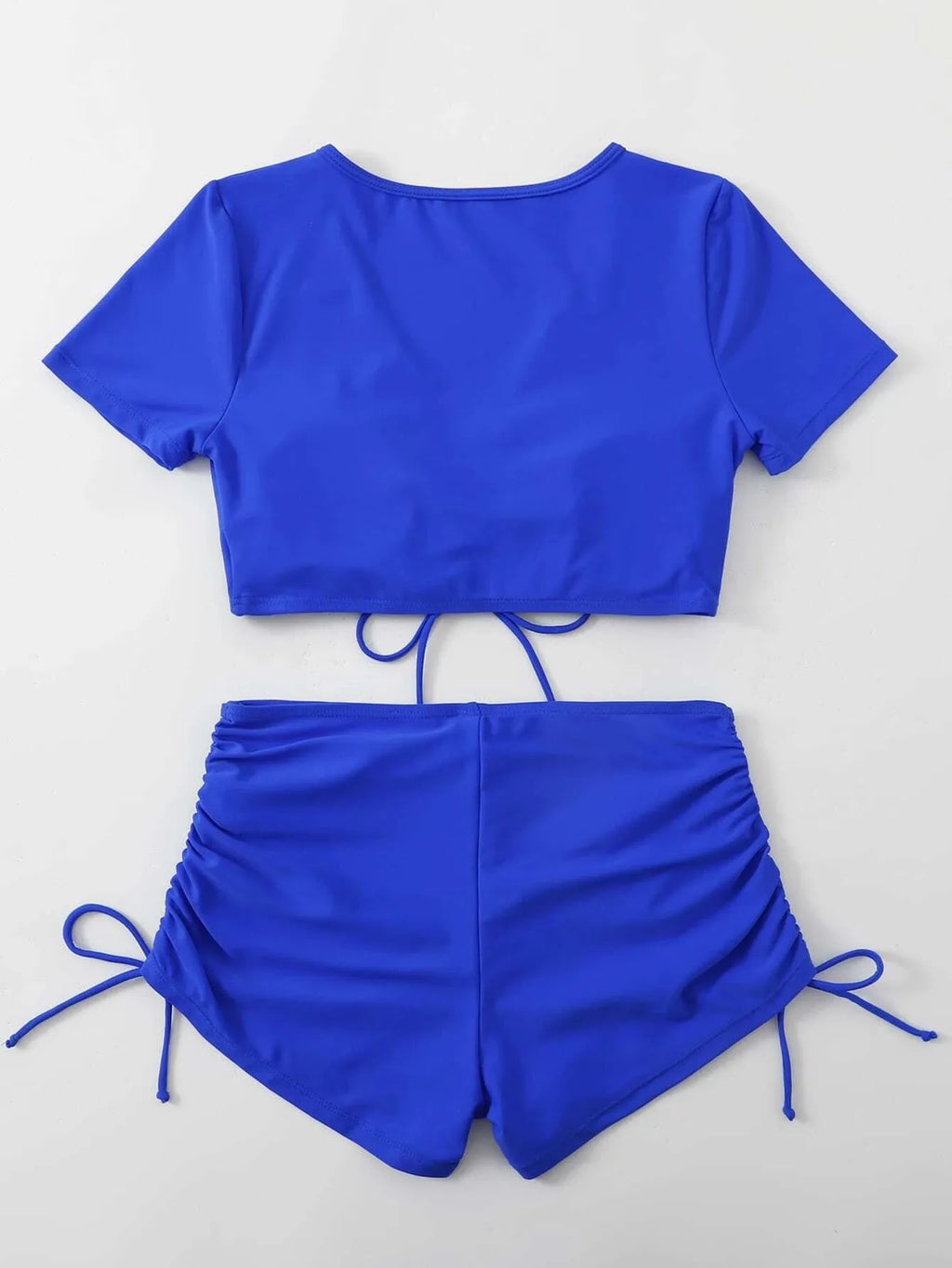 Women's one-piece swimsuit with lace-up front and bow detail in polyester fabric