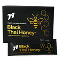 T1 Black Thai Honey 1kg jar showing dark coloured honey