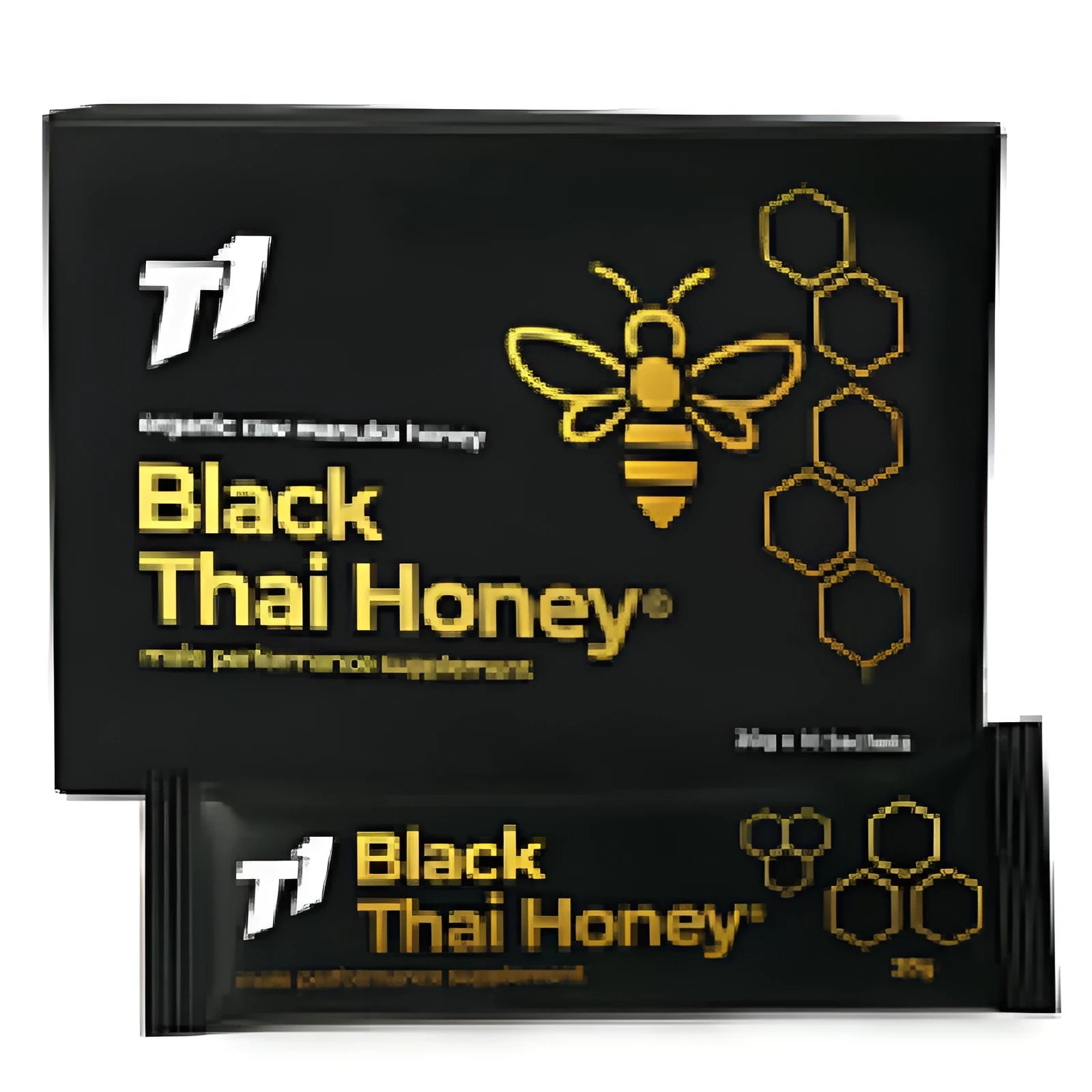T1 Black Thai Honey 1kg jar showing dark coloured honey