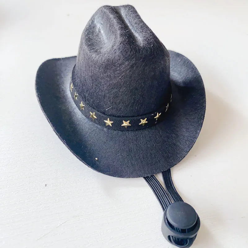 British-style brown cat cowboy hat with black ribbon on non-woven fabric