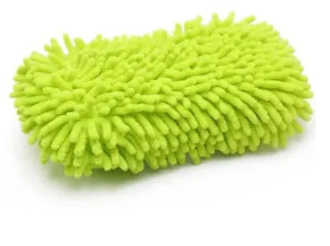 Silver green car wash sponge measuring 14x25cm with chenille microfiber construction