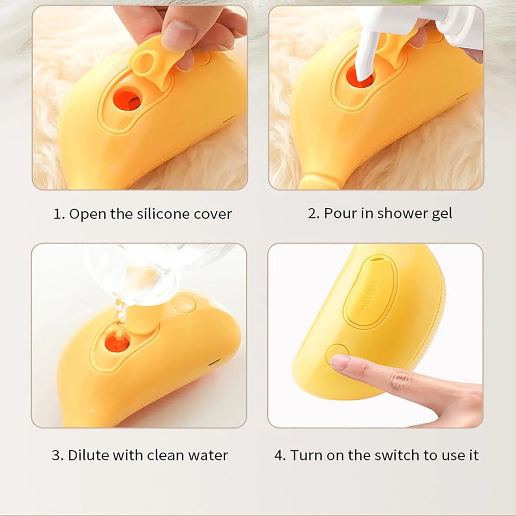 Green rechargeable cat steam brush with massage function and paw-shaped teeth