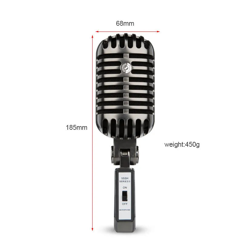 Retro-style wireless condenser microphone with cardioid polar pattern for professional audio recording
